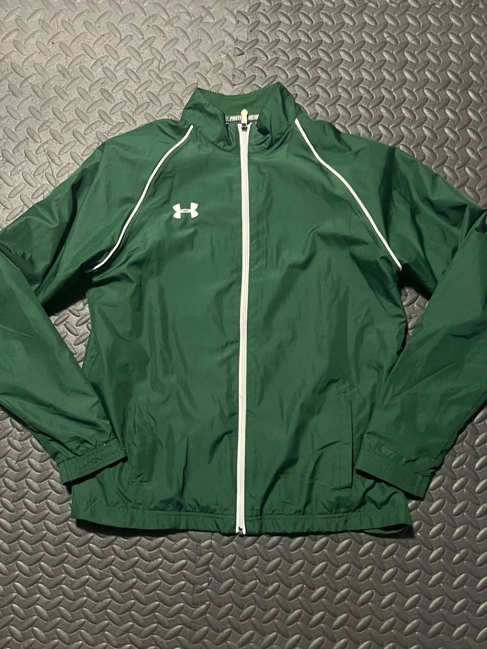 Under Armour Dark Green Full-Zip Athletic Jacket with White Trim